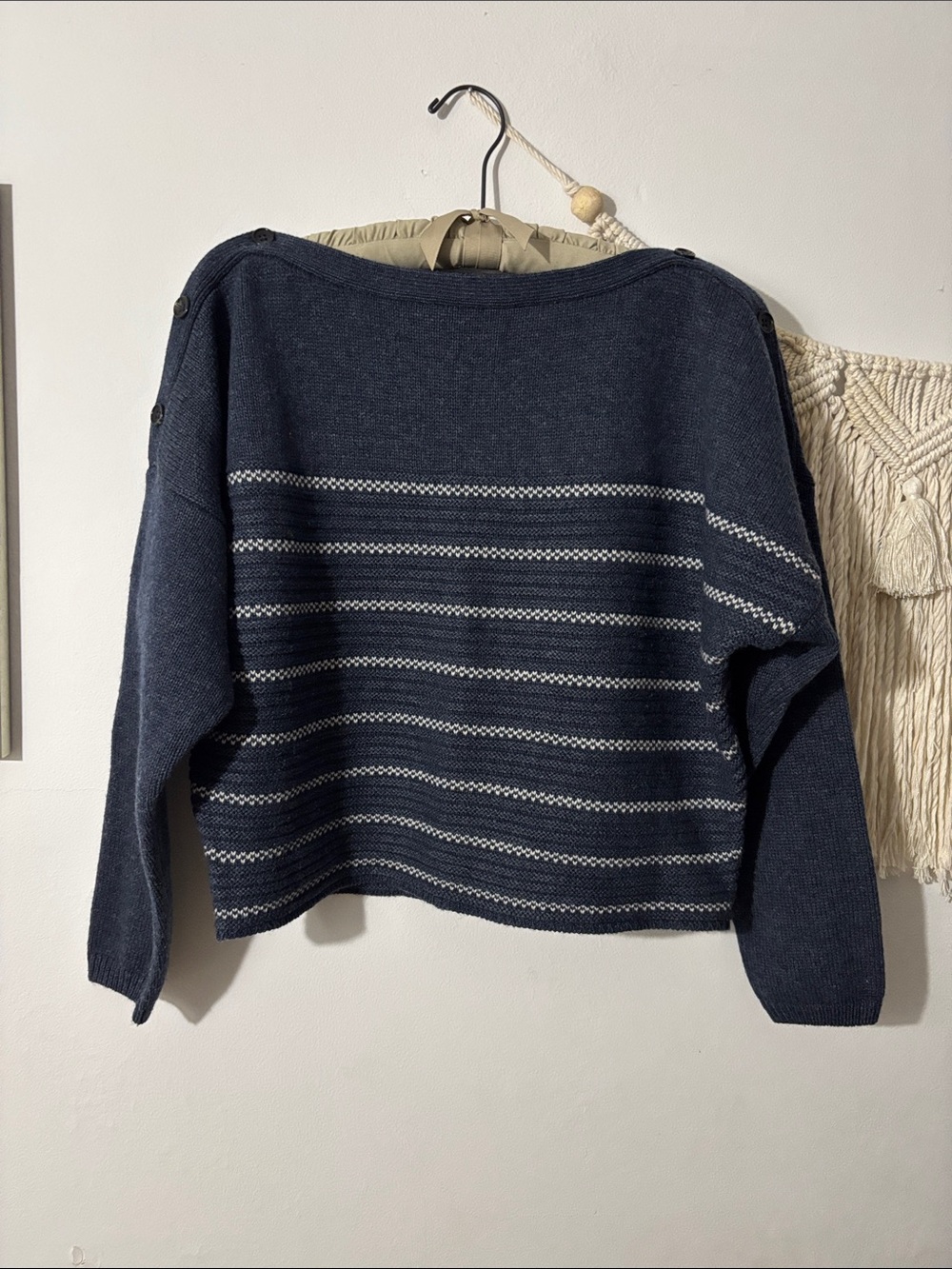 Prana Navy and White Striped Boatneck Sweater